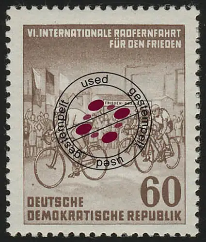 357 YI Radfernfahrt für den Frieden 60 Pf Wz.2 YI O