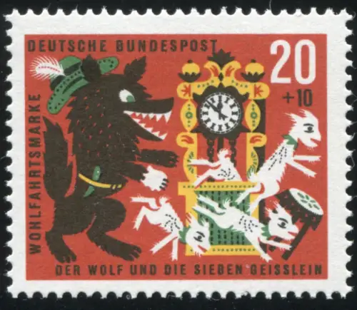 410 Wofa 20 Pf mit PLF roter Strich über linkem Geißlein, Feld 3, **