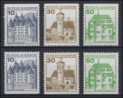 913II u C/D ff Burgen + Schlösser Letterset 6 Werte oben / unten geschnitten, **