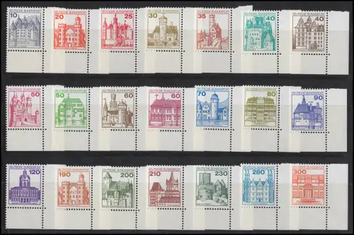 913 ff Burgen und Schlösser 21 Werte, Satz Ecken unten rechts, **