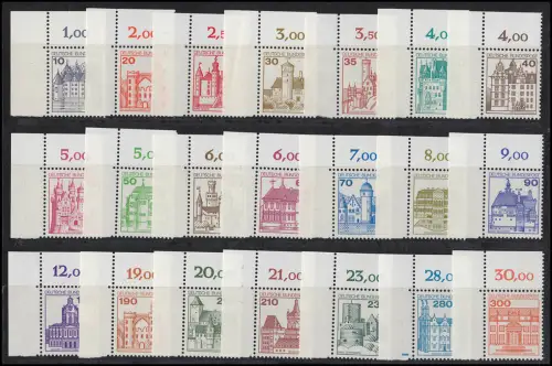 913 ff Burgen und Schlösser 21 Werte, Satz Ecken oben links, postfrisch **