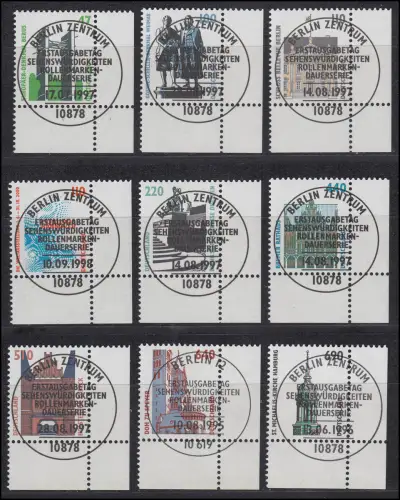 1811 ff SWK 9 DM-Werte aus 10er-Bogen kpl. Ecken unten rechts, Satz ESST Berlin