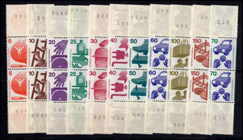 694a ff Unfallverhütung 11 Werte komplett 6er-Streifen mit schwarzen Nrn., **