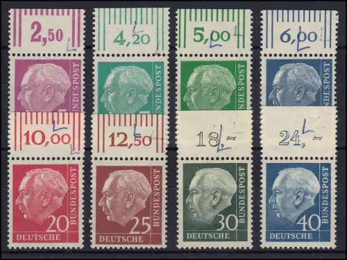 179y-260y Heuss lumogen 8 Werte komplett, OR-Satz ** ungefaltet, privat signiert