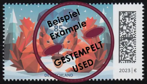 3798 Eichhörnchen im Schnee, nassklebend, gestempelt O