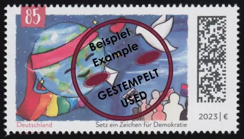 3769 Setz ein Zeichen für Demokratie, nassklebend, O gestempelt