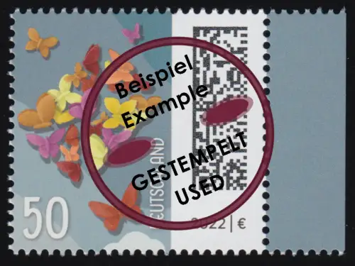 3714CII Schmetterlingsbrief 50 Cent aus Bogen, O gestempelt