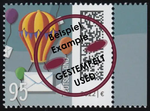 3705 CII Ballonpost 95 Cent, nassklebend aus Bogen, gestempelt O