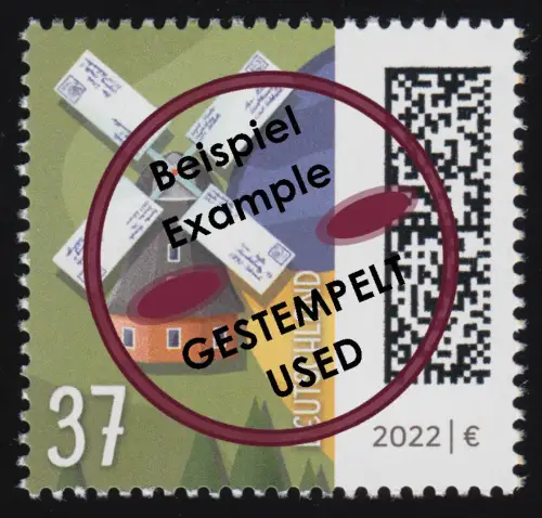 3703 Briefmühle 37 Cent, nassklebend, O gestempelt