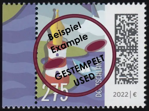 3657 Welt der Briefe: Leuchtfederstift 275 Cent, nassklebend aus Bogen, O