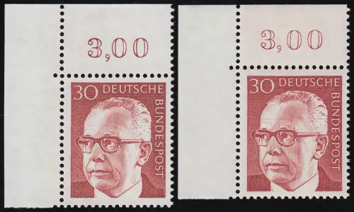 638 Heinemann 30 Pf zwei Marken OR mit nach links + rechts versetztem Komma, **