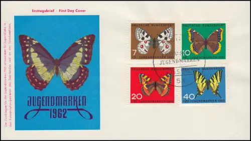376-379 Jugend Schmetterlinge 1962 Satz auf Schmuck-FDC ESSt 25.5.62