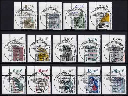 2298 ff SWK 14 Werte mit Euro-Währung komplett, Ecken oben links, ESST Berlin