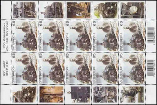 2916 Karl Gölsdorf, Eisenbahnkonstrukteur - kompletter Kleinbogen, postfrisch **