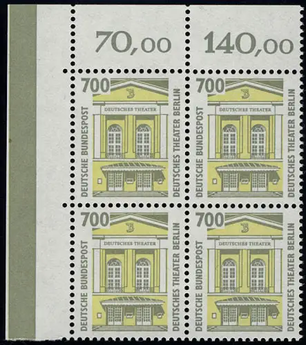 1691 SWK 700 Pf Eck-Vbl. ol OHNE Naht ** postfrisch