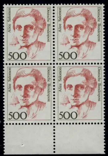 1397 Frauen Alice Salomon 500 Pf UR-Viererbl. ** postfrisch
