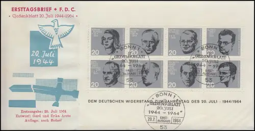 Block 3 Attentat 20. Juli 1944 auf FIDACOS-Schmuck-FDC ESSt Bonn 20.7.1964