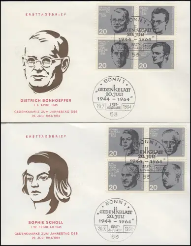 Marken aus Block 3 Attentat 20. Juli 1944 auf 2 Schmuck-FDC ESST BONN 20.7.64