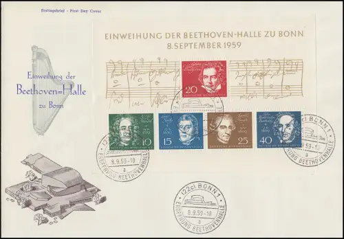 Block 2 Beethovenhalle 1959 Schmuck-FDC ESSt BONN 8.9.59 - Buchstabe a