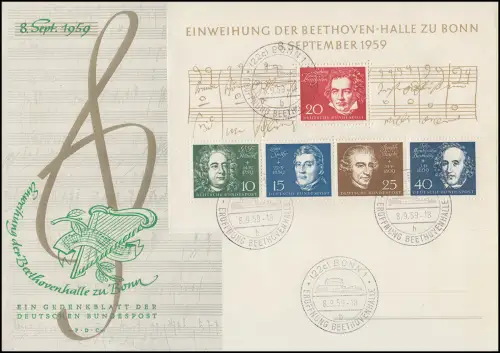 Block 2 Beethovenhalle 1959 Schmuck-FDC ESSt BONN 8.9.59 - Buchstabe b