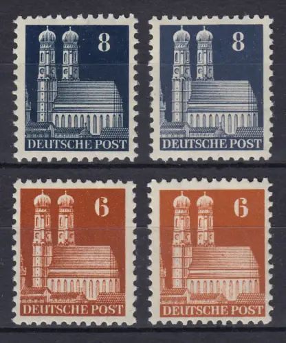 76 + 79 wg Bauten 6 und 8 Pf. Set mit jeweils zwei Farbtönungen, postfrisch **