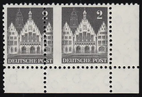73 Bauten 2 Pf. Paar mit versetzter senkrechter Zähnungsreihe, postfrisch **