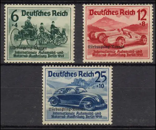 695-697 Nürburgring-Rennen mit Aufdruck, Satz mit Falzresten *