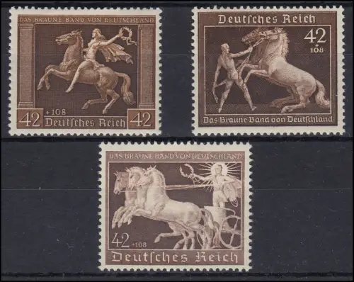 671 + 699 + 747 Braunes Band - drei Ausgaben jeweils mit Falzrest *