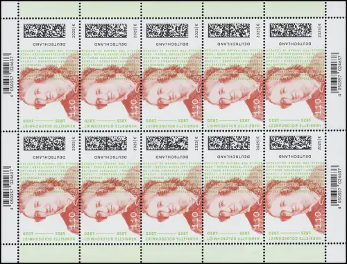 3934 Henriette Goldschmidt, Deutsche Frauenbewegung, 10er-Bogen, postfrisch **