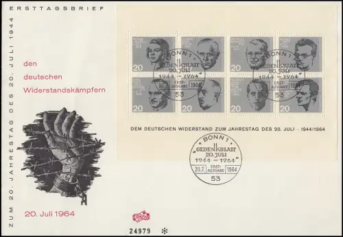 Block 3 Attentat 20.Juli 1944 auf FIDACOS-Schmuck-FDC ESSt Bonn 20.7.1964
