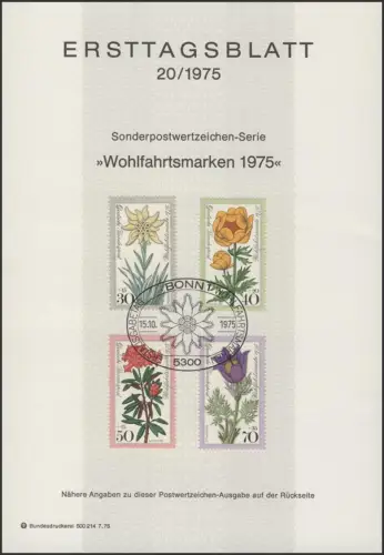 ETB 20/1975 Wohlfahrt: Alpenblumen Edelweiß, Trollblume