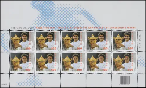 2006 Tennisspieler Roger Federer, Kleinbogen postfrisch **