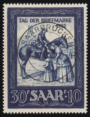Saarland 316 Tag der Briefmarke & Ausstellung IMOSA 1952, O geprüft BPP