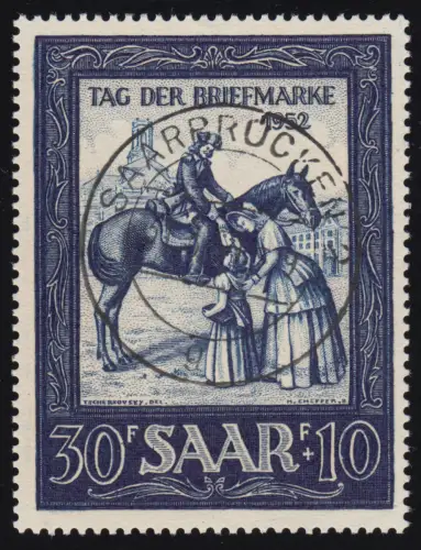 Saarland 316 Tag der Briefmarke & Ausstellung IMOSA 1952, O geprüft BPP