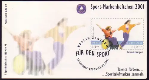 Sport 2001 Behindertensport 110 Pf / 0,56 Euro mit 4x2166, postfrisch