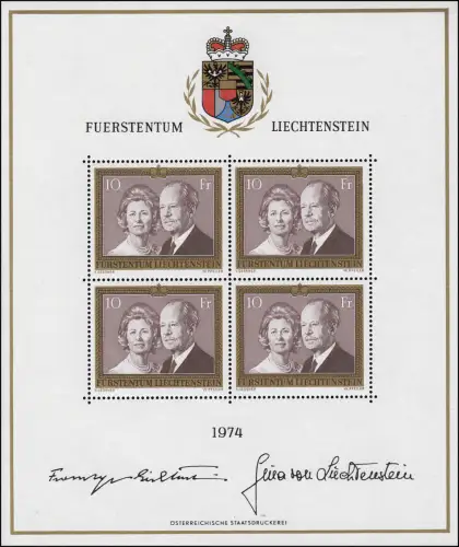 614 Fürstenpaar - Fürst Franz Josef II. und Fürstin Gina 1974, Kleinbogen **
