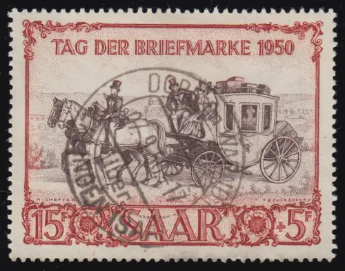 Saarland 291 Tag der Briefmarke & IBASA 1950, gestempelt O gepr. BPP