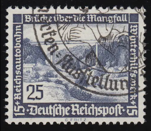 641x WHW 25 Pf Bauten Mangfallbrücke, gestempelt O, Befund Schlegel einwandfrei