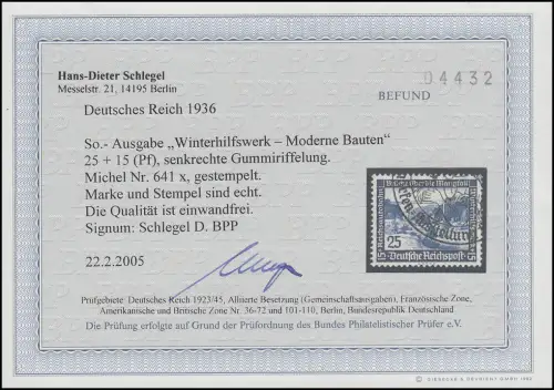 641x WHW 25 Pf Bauten Mangfallbrücke, gestempelt O, Befund Schlegel einwandfrei