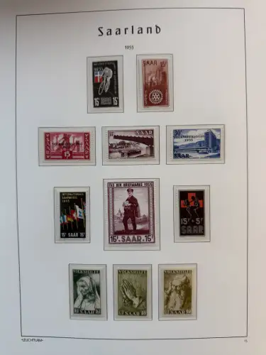 Saarland 1954-1959 auf Leuchtturm-SF-Vordruckblättern komplett, postfrisch **