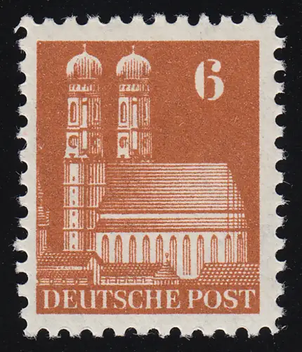 Bizone 76 WB Bauten 6 Pf., braun, weit gezähnt, postfrisch **