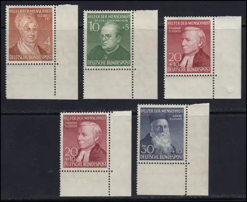 156-159 Wohfahrt 1952, Satz Ecke unten rechts, ** ungefaltet mit 158 Type I UND II