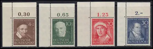143-146 Wohlfahrt 1951 Ecken oben links ungefaltet, postfrisch ** gepr. BPP