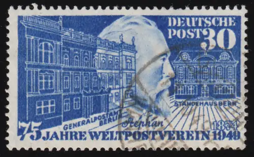 116 XI Stephan/UPU 1949 - Plattenfehler Fleck auf dem Nasenflügel, gestempelt O