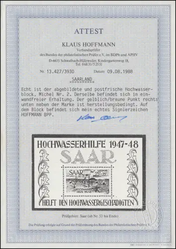 Block 1/2 Hochwasserhilfe Blockpaar, postfrisch **, jeweils Befund BPP