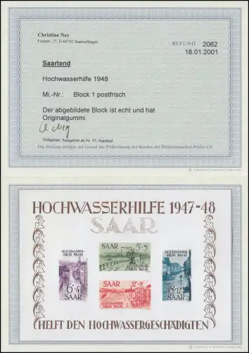 Block 1/2 Hochwasserhilfe Blockpaar, postfrisch **, jeweils Befund BPP