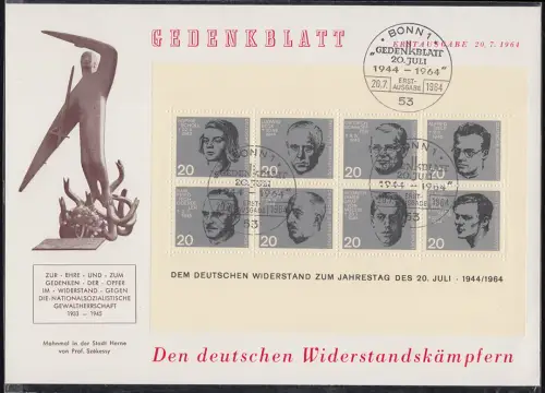 Block 3 Attentat 20. Juli 1944 - auf Schmuck-Gedenkblatt ESSt Bonn 20.7.1964