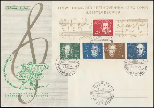 Block 2 Beethovenhalle 1959 Schmuck-FDC ESSt BONN 8.9.59 - Buchstabe c