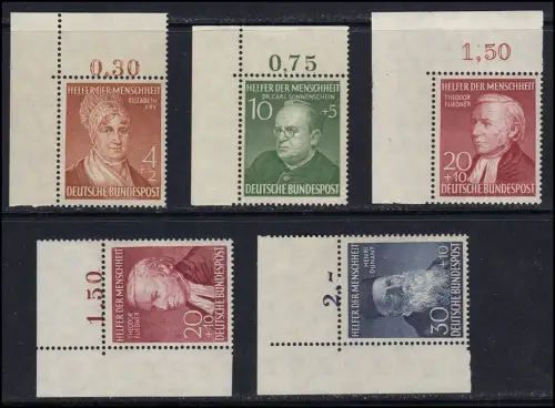156-159 Wohfahrt 1952, Satz Ecke oben links, ** ungefaltet mit 158 Type I UND II
