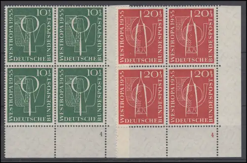 217-218 Ausstellung WESTROPA je als Eck-Vierer unten rechts FN 4, ungefaltet **